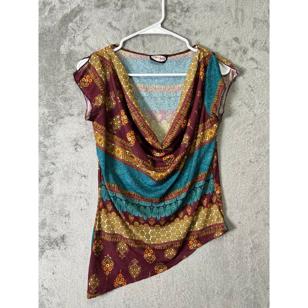 Vintage Y2K Boho Patchwork Print Top Indie Sleaze Art Girl Eclectic Draped Small